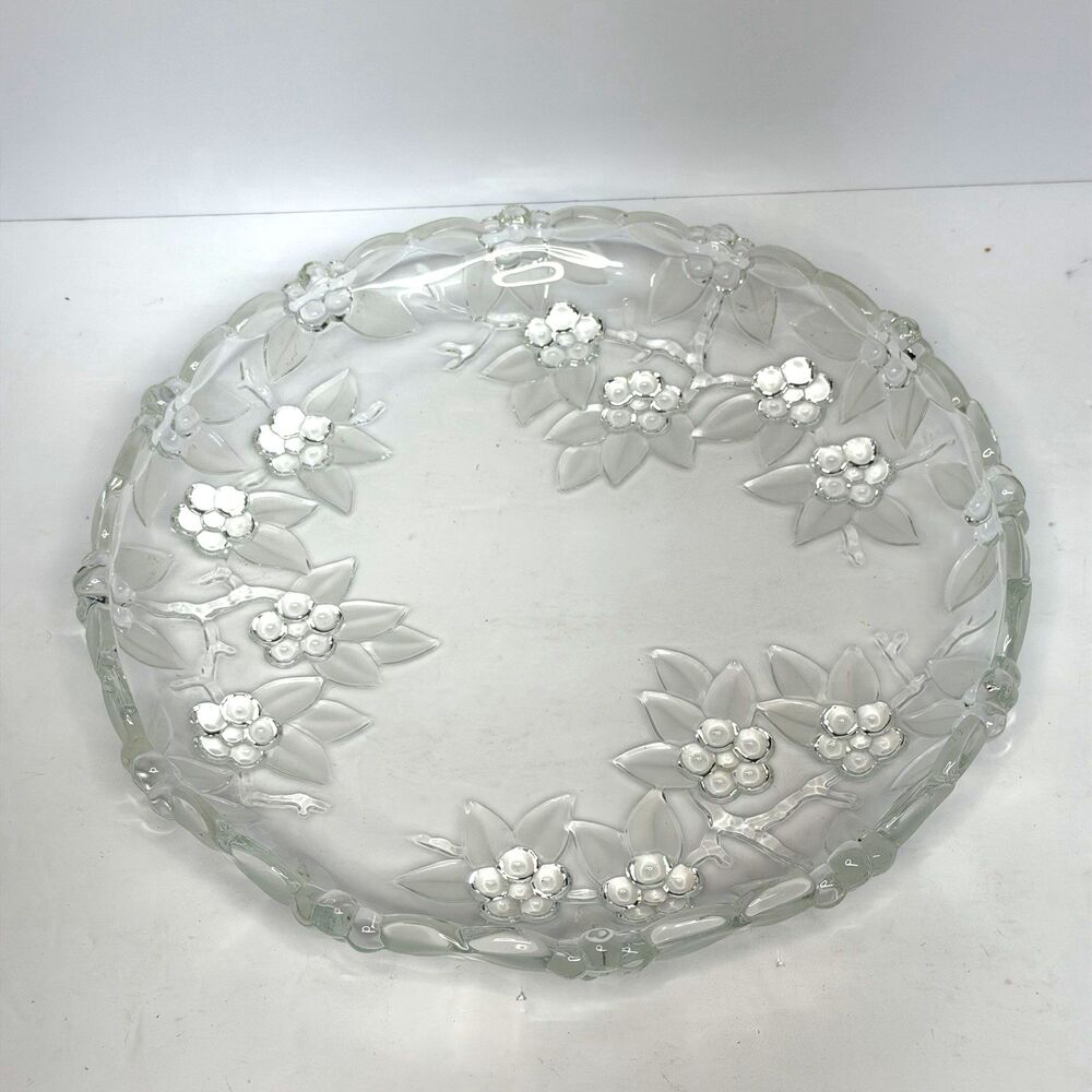 Mikasa Crystal Grapevine Serving Platter 12" Clear Glass Grape Leaf Fruit Design